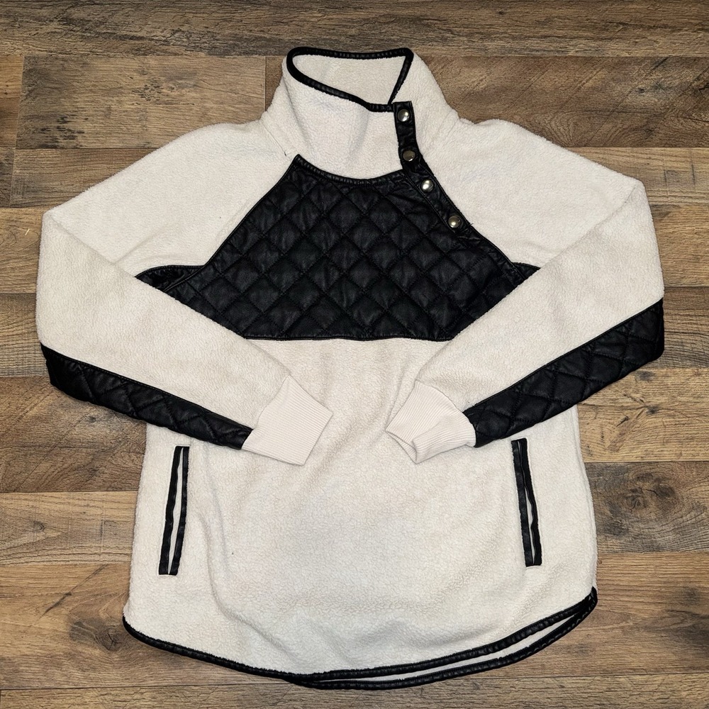 Abercrombie & Fitch Fleece Pullover Women S Cream Quilted Snap Yoke
